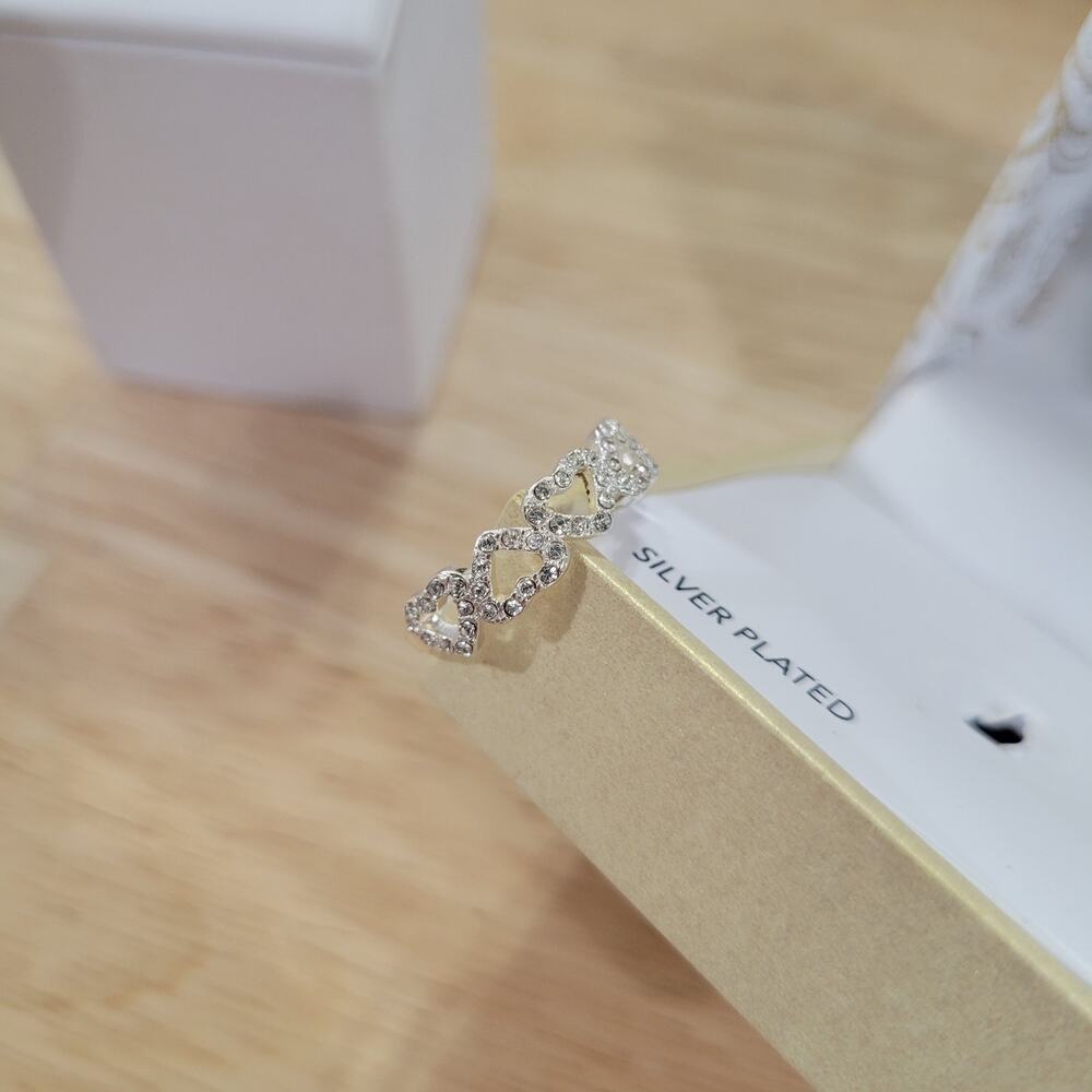 Charter Club Fine Silver Plate Pavé Open Heart Ring Anniversary Gift Size 7 - Picture 6 of 6